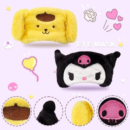 Kawaii Anime Plush Schlafmaske – Kuscheliges Cartoon-Tier Blackout Schlaf-Overlay für Mädchen, Frauen, Kinder (Kuro)
