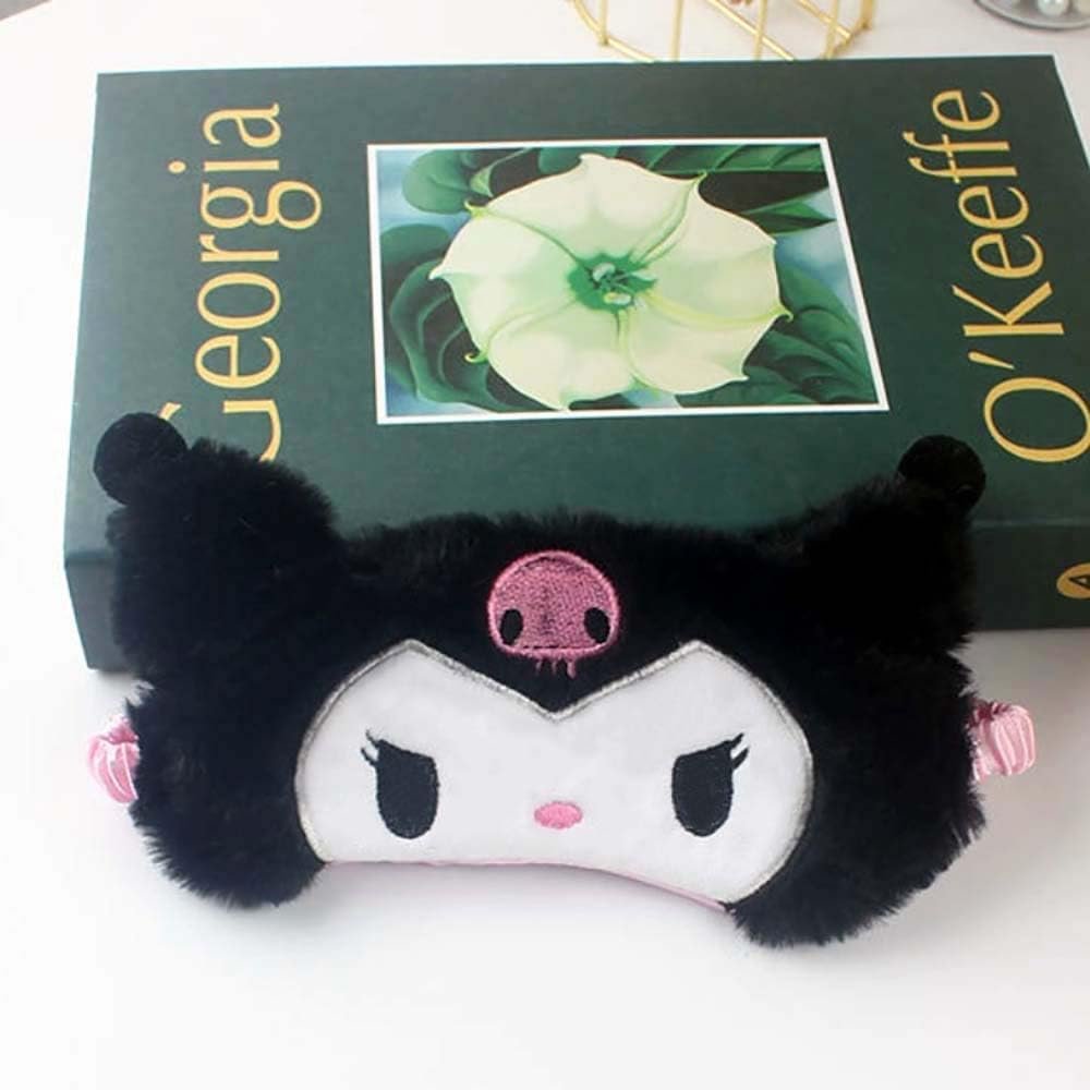 Kawaii Anime Plush Schlafmaske – Kuscheliges Cartoon-Tier Blackout Schlaf-Overlay für Mädchen, Frauen, Kinder (Kuro)