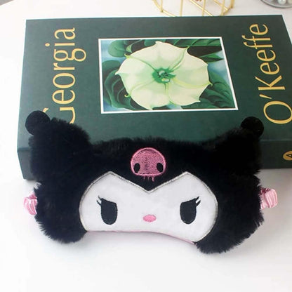 Kawaii Anime Plush Schlafmaske – Kuscheliges Cartoon-Tier Blackout Schlaf-Overlay für Mädchen, Frauen, Kinder (Kuro)