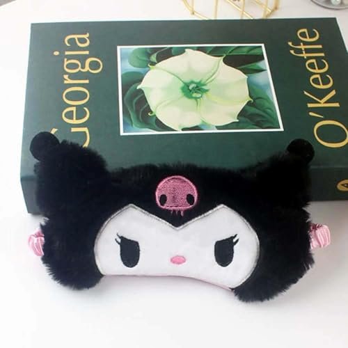 Kawaii Anime Plush Schlafmaske – Kuscheliges Cartoon-Tier Blackout Schlaf-Overlay für Mädchen, Frauen, Kinder (Kuro)