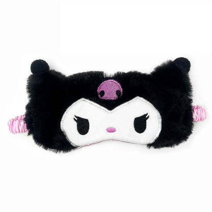 Kawaii Anime Plush Schlafmaske – Kuscheliges Cartoon-Tier Blackout Schlaf-Overlay für Mädchen, Frauen, Kinder (Kuro)