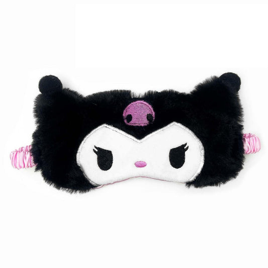Kawaii Anime Plush Schlafmaske – Kuscheliges Cartoon-Tier Blackout Schlaf-Overlay für Mädchen, Frauen, Kinder (Kuro)