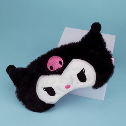 Kawaii Anime Plush Schlafmaske – Kuscheliges Cartoon-Tier Blackout Schlaf-Overlay für Mädchen, Frauen, Kinder (Kuro)