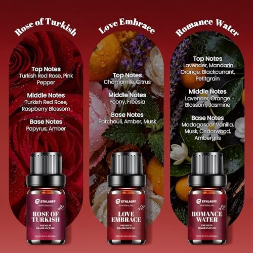 Date Night Duftöle Set – Premium ätherische Öle für Kerzen-, Seifen- und Parfümherstellung, Rosenöl türkisch, Romantikwasser, Valentinstagsgeschenk für Frauen (6 x 10 ml)