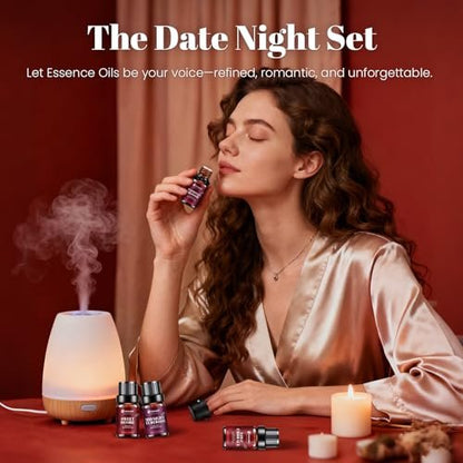 Date Night Duftöle Set – Premium ätherische Öle für Kerzen-, Seifen- und Parfümherstellung, Rosenöl türkisch, Romantikwasser, Valentinstagsgeschenk für Frauen (6 x 10 ml)