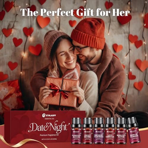 Date Night Duftöle Set – Premium ätherische Öle für Kerzen-, Seifen- und Parfümherstellung, Rosenöl türkisch, Romantikwasser, Valentinstagsgeschenk für Frauen (6 x 10 ml)