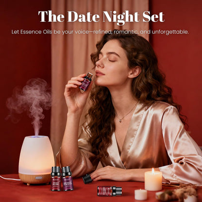 Date Night Duftöle Set – Premium ätherische Öle für Kerzen-, Seifen- und Parfümherstellung, Rosenöl türkisch, Romantikwasser, Valentinstagsgeschenk für Frauen (6 x 10 ml)