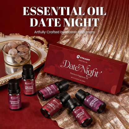 Date Night Duftöle Set – Premium ätherische Öle für Kerzen-, Seifen- und Parfümherstellung, Rosenöl türkisch, Romantikwasser, Valentinstagsgeschenk für Frauen (6 x 10 ml)