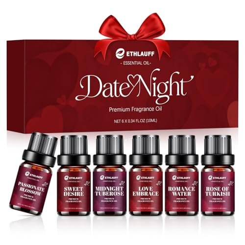 Date Night Duftöle Set – Premium ätherische Öle für Kerzen-, Seifen- und Parfümherstellung, Rosenöl türkisch, Romantikwasser, Valentinstagsgeschenk für Frauen (6 x 10 ml)