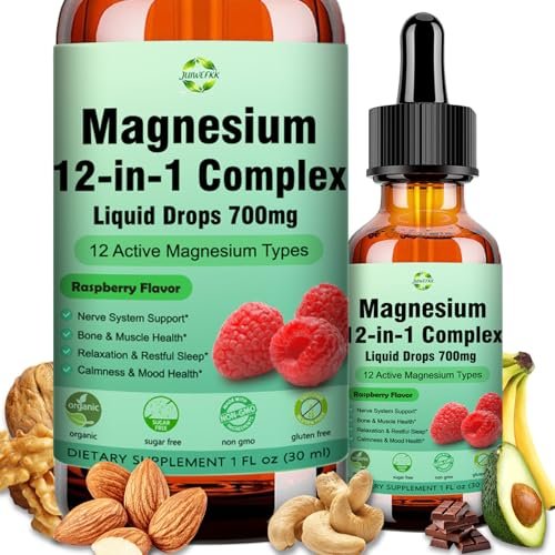 Magnesium 12-in-1 Komplex flüssige Tropfen 700 mg – Hochabsorbierendes Magnesiumglycinat, Citrat, Malat, Taurat & 8 Formen – Nahrungsergänzungsmittel für Schlaf, Muskeln, Nerven, Energie und Herzgesundheit