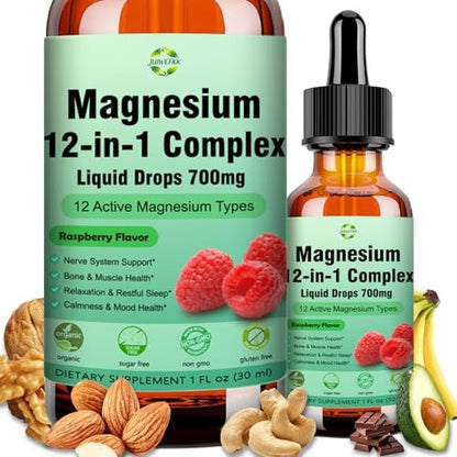Magnesium 12-in-1 Komplex flüssige Tropfen 700 mg – Hochabsorbierendes Magnesiumglycinat, Citrat, Malat, Taurat & 8 Formen – Nahrungsergänzungsmittel für Schlaf, Muskeln, Nerven, Energie und Herzgesundheit