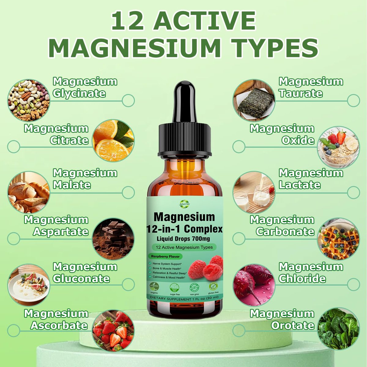 Magnesium 12-in-1 Komplex flüssige Tropfen 700 mg – Hochabsorbierendes Magnesiumglycinat, Citrat, Malat, Taurat & 8 Formen – Nahrungsergänzungsmittel für Schlaf, Muskeln, Nerven, Energie und Herzgesundheit
