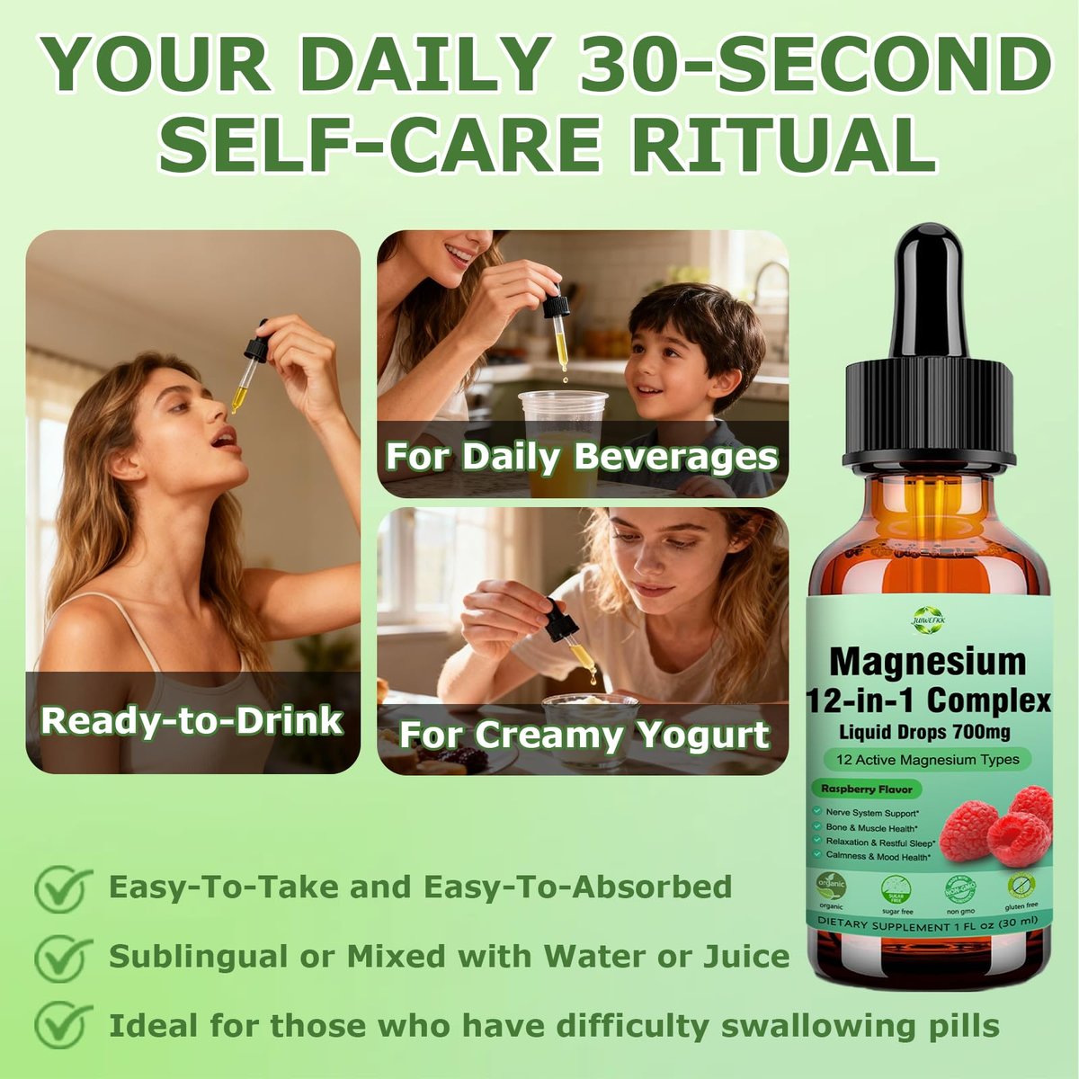 Magnesium 12-in-1 Komplex flüssige Tropfen 700 mg – Hochabsorbierendes Magnesiumglycinat, Citrat, Malat, Taurat & 8 Formen – Nahrungsergänzungsmittel für Schlaf, Muskeln, Nerven, Energie und Herzgesundheit