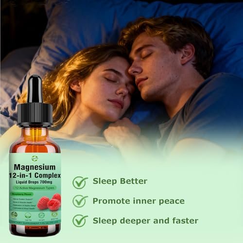 Magnesium 12-in-1 Komplex flüssige Tropfen 700 mg – Hochabsorbierendes Magnesiumglycinat, Citrat, Malat, Taurat & 8 Formen – Nahrungsergänzungsmittel für Schlaf, Muskeln, Nerven, Energie und Herzgesundheit