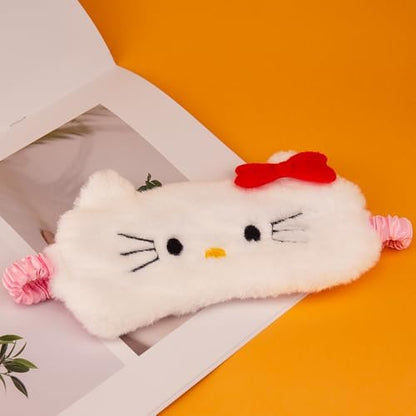 Kawaii Anime Plush Schlafmaske – Süße Cartoon-Tieraugenmaske für Damen, Mädchen und Kinder (Katze)