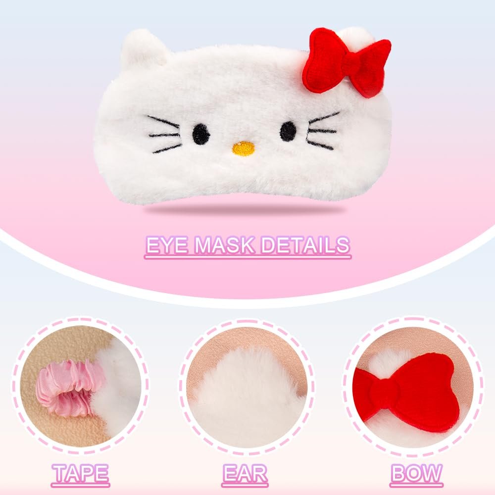 Kawaii Anime Plush Schlafmaske – Süße Cartoon-Tieraugenmaske für Damen, Mädchen und Kinder (Katze)