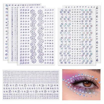 Rosiour 1642 Teile selbstklebende Gesichtssteine und Strasssteine für Augen, Haare und Körper – Glitzernde Aufkleber für Make-up, Rave-Accessoires, Nagelkunst, DIY & Festivals