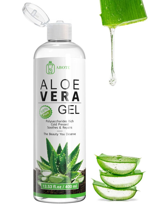 ABOTE Bio Aloe Vera Gel – 99% reines Aloe für Gesicht, Körper & Haare – After Sun, Rasur & juckende Haut – 400 ml Familienpackung
