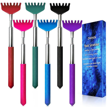 ZMOIVOK 6er Set Rückenkratzer – Edelstahlkopf mit Gummigriff, ausziehbar – Geschenkverpackung für Weihnachten, Mix