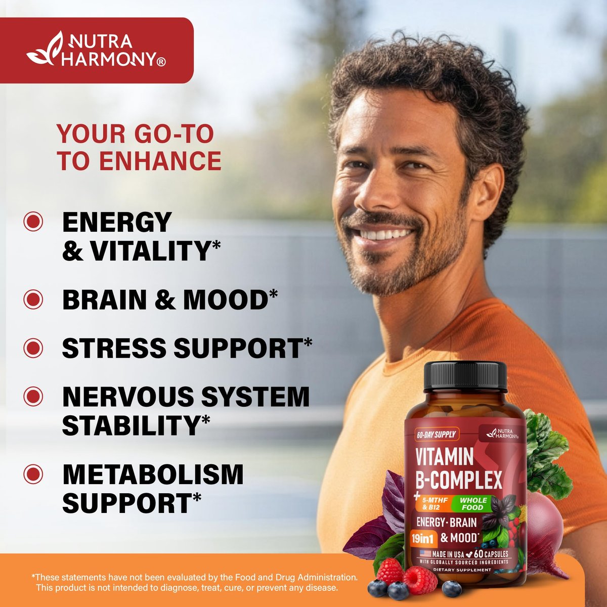 Vitamin B Komplex – B1 | B2 | B3 | B5 | B6 | Biotin | B12 | 5-MTHF – Astragalus & Vollwertmischung – Energie, Stoffwechsel & Gehirn – B-Vitamine für Frauen & Männer – Laborgeprüft – 60 Kapseln, 60 Tage Vorrat