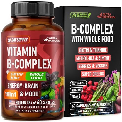 Vitamin B Komplex – B1 | B2 | B3 | B5 | B6 | Biotin | B12 | 5-MTHF – Astragalus & Vollwertmischung – Energie, Stoffwechsel & Gehirn – B-Vitamine für Frauen & Männer – Laborgeprüft – 60 Kapseln, 60 Tage Vorrat