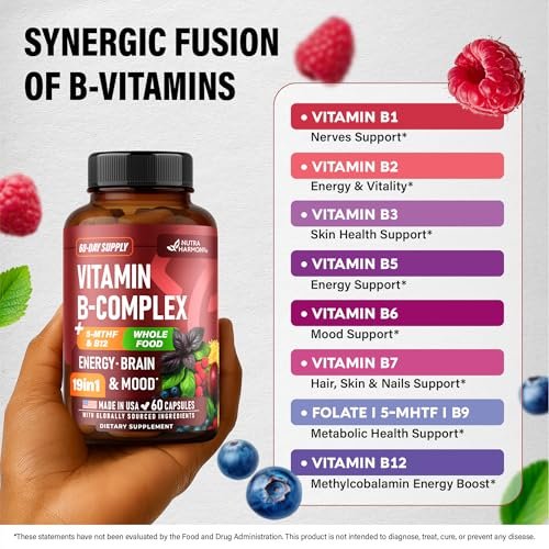 Vitamin B Komplex – B1 | B2 | B3 | B5 | B6 | Biotin | B12 | 5-MTHF – Astragalus & Vollwertmischung – Energie, Stoffwechsel & Gehirn – B-Vitamine für Frauen & Männer – Laborgeprüft – 60 Kapseln, 60 Tage Vorrat