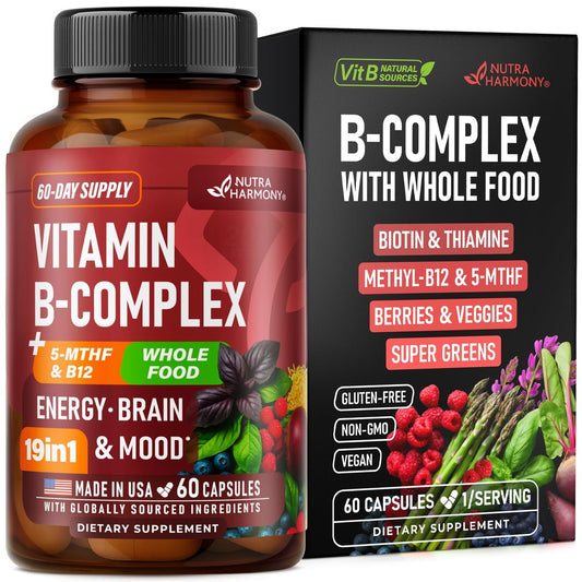Vitamin B Komplex – B1 | B2 | B3 | B5 | B6 | Biotin | B12 | 5-MTHF – Astragalus & Vollwertmischung – Energie, Stoffwechsel & Gehirn – B-Vitamine für Frauen & Männer – Laborgeprüft – 60 Kapseln, 60 Tage Vorrat