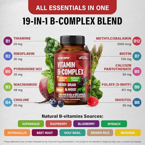 Vitamin B Komplex – B1 | B2 | B3 | B5 | B6 | Biotin | B12 | 5-MTHF – Astragalus & Vollwertmischung – Energie, Stoffwechsel & Gehirn – B-Vitamine für Frauen & Männer – Laborgeprüft – 60 Kapseln, 60 Tage Vorrat