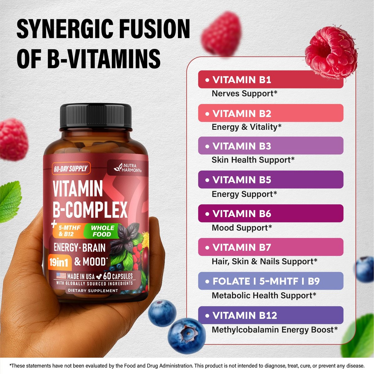 Vitamin B Komplex – B1 | B2 | B3 | B5 | B6 | Biotin | B12 | 5-MTHF – Astragalus & Vollwertmischung – Energie, Stoffwechsel & Gehirn – B-Vitamine für Frauen & Männer – Laborgeprüft – 60 Kapseln, 60 Tage Vorrat