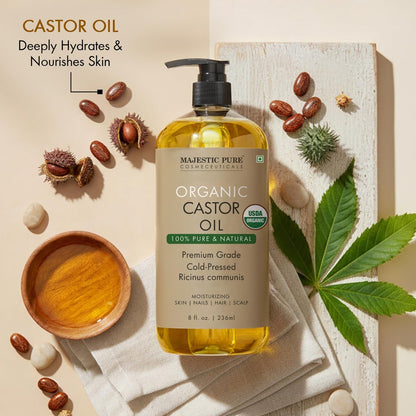 Majestic Pure Rizinusöl – 100% rein und natürlich, kaltgepresst & hexanfrei – 236 ml mit wiederverwendbaren Wickeln