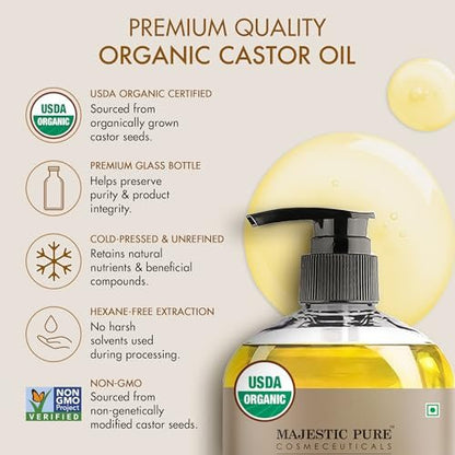 Majestic Pure Rizinusöl – 100% rein und natürlich, kaltgepresst & hexanfrei – 236 ml mit wiederverwendbaren Wickeln