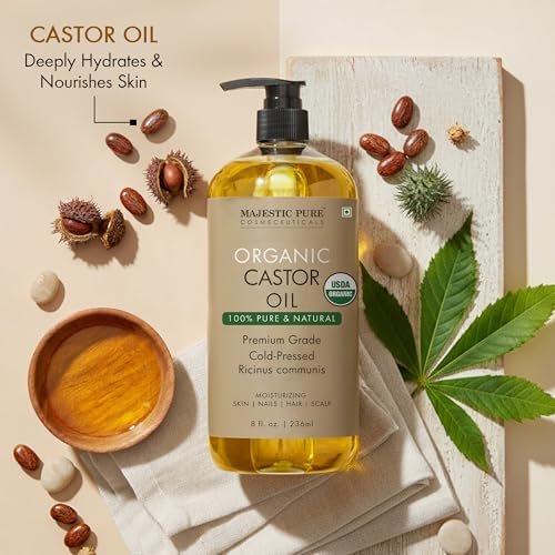 Majestic Pure Rizinusöl – 100% rein und natürlich, kaltgepresst & hexanfrei – 236 ml mit wiederverwendbaren Wickeln