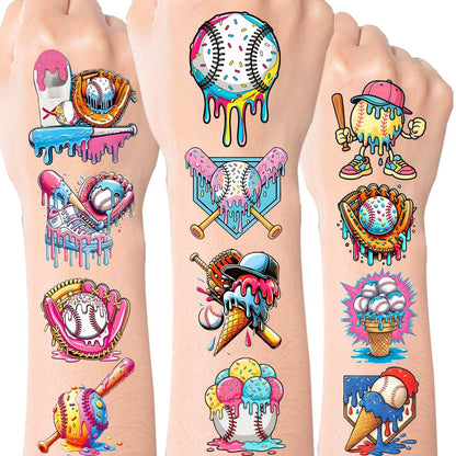 Baseball Eiscreme Drip Temporäre Tattoos Aufkleber – Bunte Sport-Themen Tattoos für Baseballteams, Geburtstagsfeiern und Mottopartys