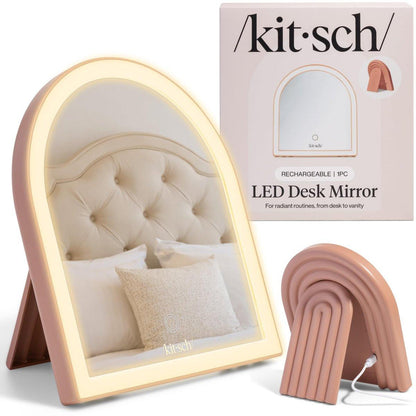 Kitsch Arch Tischspiegel mit LED-Licht, Make-up-Spiegel mit Touch-Dimmer, wiederaufladbarer Reisespiegel mit Ständer - Terrakotta
