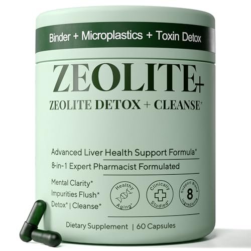 Zeolith Binder Detox – 8-in-1 Clinoptilolith Mikroplastik & Ganzkörper-Detox mit Aktivkohle, NAC & Mariendistel – Leberreinigung & Reparatur, Darmgesundheit für Erwachsene – 60 Kapseln