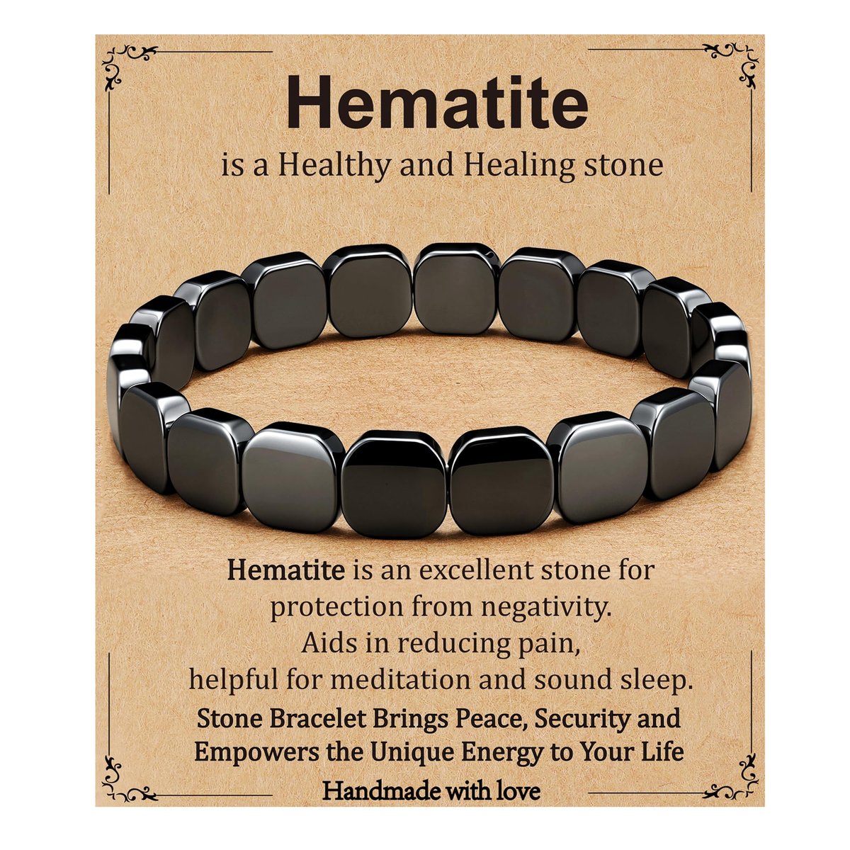 Gnamy Hämatit-Armband für Männer – Natürliche Heilstein-Armbänder als Geschenk für Ihn, Ehemann, Freund