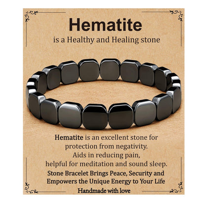 Gnamy Hämatit-Armband für Männer – Natürliche Heilstein-Armbänder als Geschenk für Ihn, Ehemann, Freund