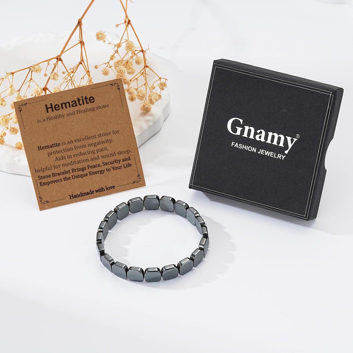 Gnamy Hämatit-Armband für Männer – Natürliche Heilstein-Armbänder als Geschenk für Ihn, Ehemann, Freund