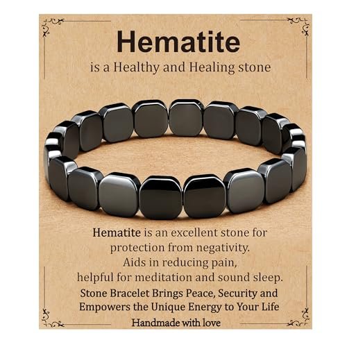 Gnamy Hämatit-Armband für Männer – Natürliche Heilstein-Armbänder als Geschenk für Ihn, Ehemann, Freund
