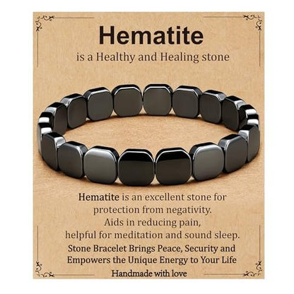 Gnamy Hämatit-Armband für Männer – Natürliche Heilstein-Armbänder als Geschenk für Ihn, Ehemann, Freund