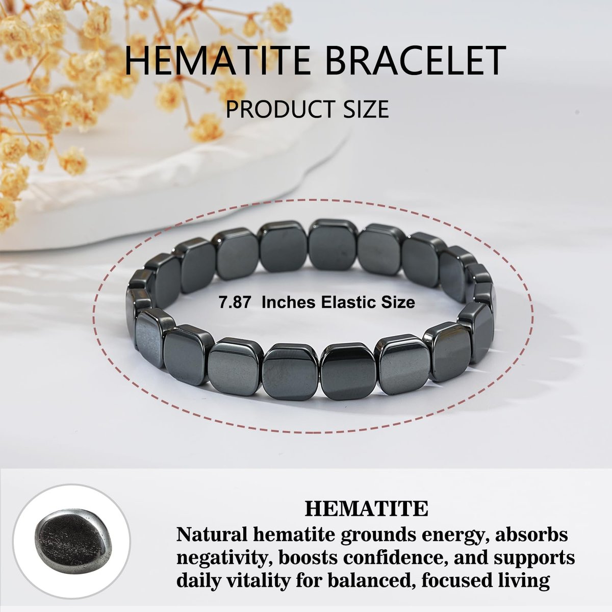 Gnamy Hämatit-Armband für Männer – Natürliche Heilstein-Armbänder als Geschenk für Ihn, Ehemann, Freund