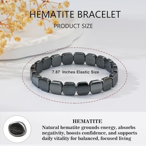 Gnamy Hämatit-Armband für Männer – Natürliche Heilstein-Armbänder als Geschenk für Ihn, Ehemann, Freund