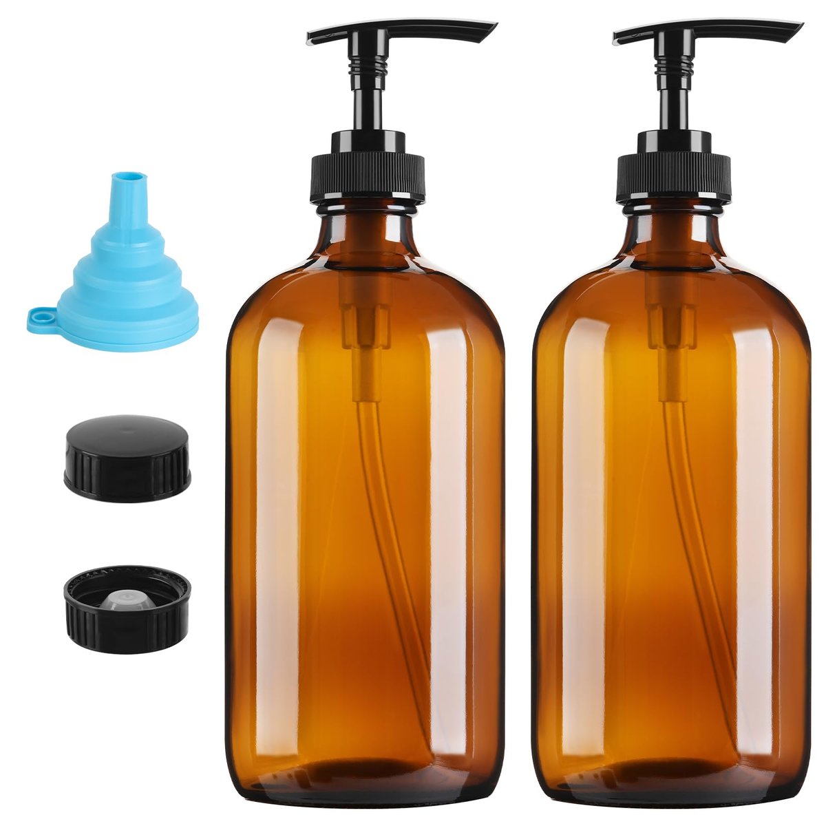 GIVAMEIHF Amber Glas-Dispenserflaschen 2er-Pack, 16 oz Nachfüllbare Amber Glas Seifenspender mit Pumpe, Braune Glasbehälter für Küche & Bad – Spülmittel, Lotion, Shampoo, Conditioner & Duschgel