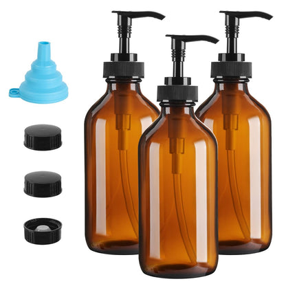 GIVAMEIHF 8oz Amber Glasflasche mit Pumpe 3er-Set, Nachfüllbarer Seifenspender mit tropffreier Pumpe, Braune Glasbehälter für Küche & Bad – Spülmittel, Shampoo, Lotion, Conditioner & Duschgel