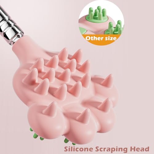 Doumewor Rückenkratzer ausziehbar für Damen und Herren mit 2 verschiedenen Silikonmassagepunkten, Juckreiz lindern, Kopfhaut kratzen, Katzenpfote Größe 23,23 Zoll (Pink)