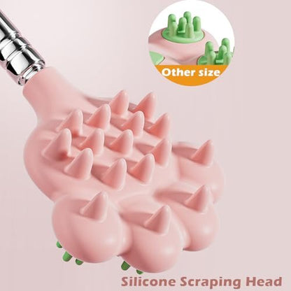 Doumewor Rückenkratzer ausziehbar für Damen und Herren mit 2 verschiedenen Silikonmassagepunkten, Juckreiz lindern, Kopfhaut kratzen, Katzenpfote Größe 23,23 Zoll (Pink)