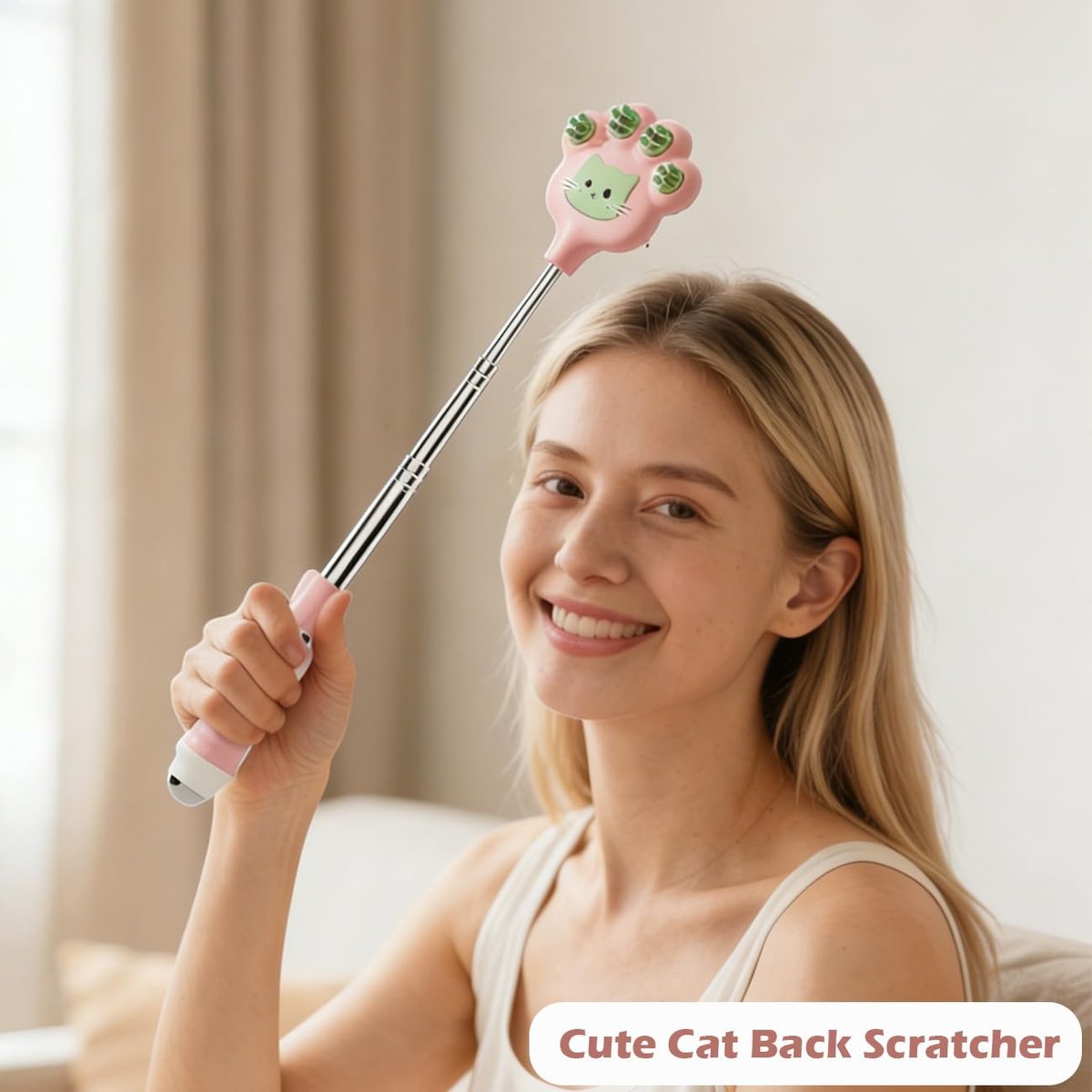 Doumewor Rückenkratzer ausziehbar für Damen und Herren mit 2 verschiedenen Silikonmassagepunkten, Juckreiz lindern, Kopfhaut kratzen, Katzenpfote Größe 23,23 Zoll (Pink)