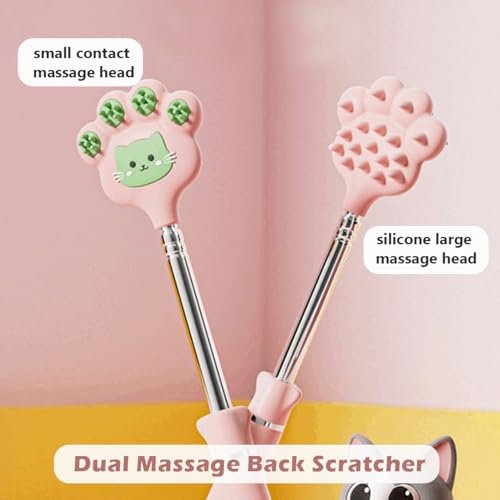 Doumewor Rückenkratzer ausziehbar für Damen und Herren mit 2 verschiedenen Silikonmassagepunkten, Juckreiz lindern, Kopfhaut kratzen, Katzenpfote Größe 23,23 Zoll (Pink)