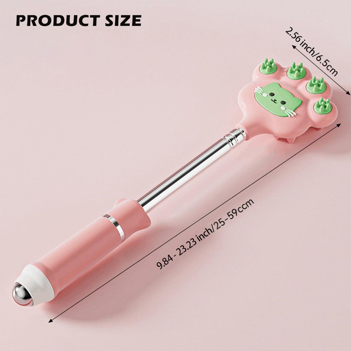Doumewor Rückenkratzer ausziehbar für Damen und Herren mit 2 verschiedenen Silikonmassagepunkten, Juckreiz lindern, Kopfhaut kratzen, Katzenpfote Größe 23,23 Zoll (Pink)