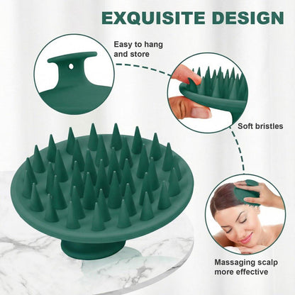 Meartchy Silikon-Kopfhautmassagebürste – Shampoo-Bürste für Haarwachstum und Schuppenentfernung, Kopfhaut-Stimulator und Peeling-Bürste mit weichen Borsten für nasse und trockene Kopfhautpflege (Dunkelgrün)